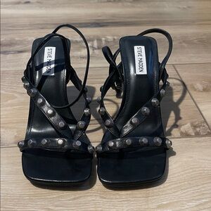 Steve Madden Adaline studded heeled faux-leather sandals in black.  Size 8.5